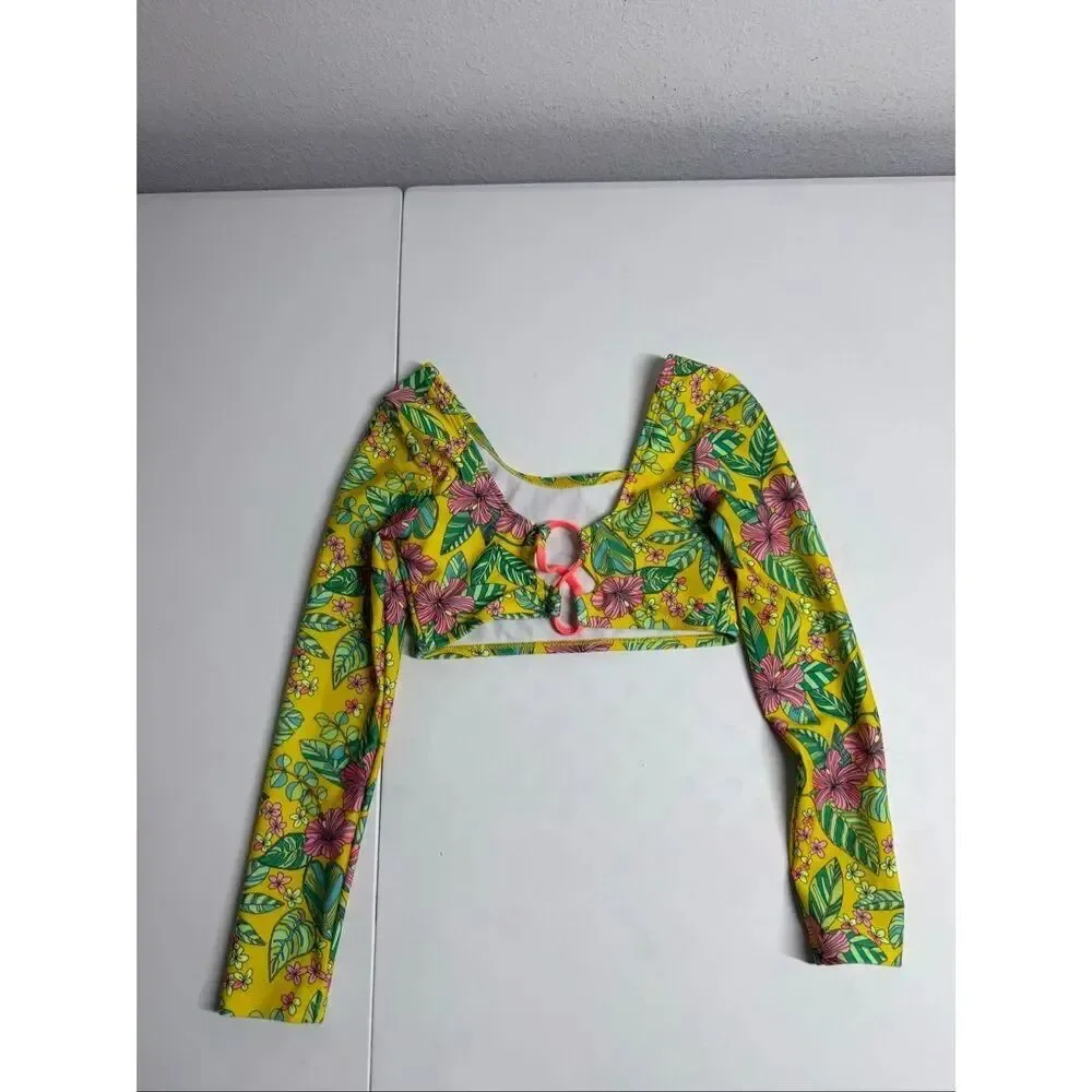 Art Class Girls Tropical Floral Long Sleeve Swim Top Size 6/7 Only Top